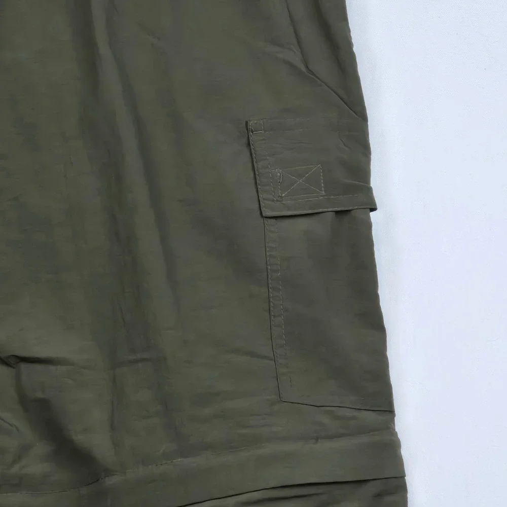 Mens Olive Green Convertible Zip Off Cargo Hiking Pants Packable Pocket NEW